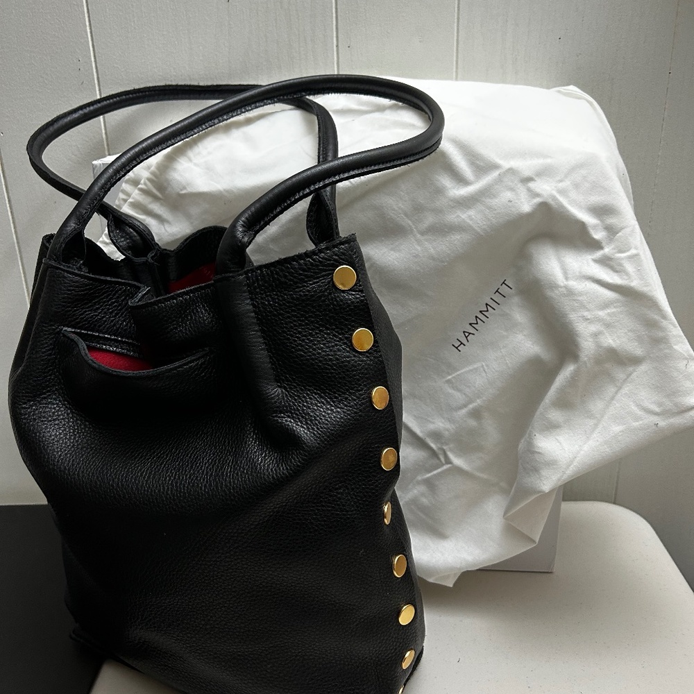 HAMMITT Black Soft Leather OLIVER TOTE with gold tone rivets